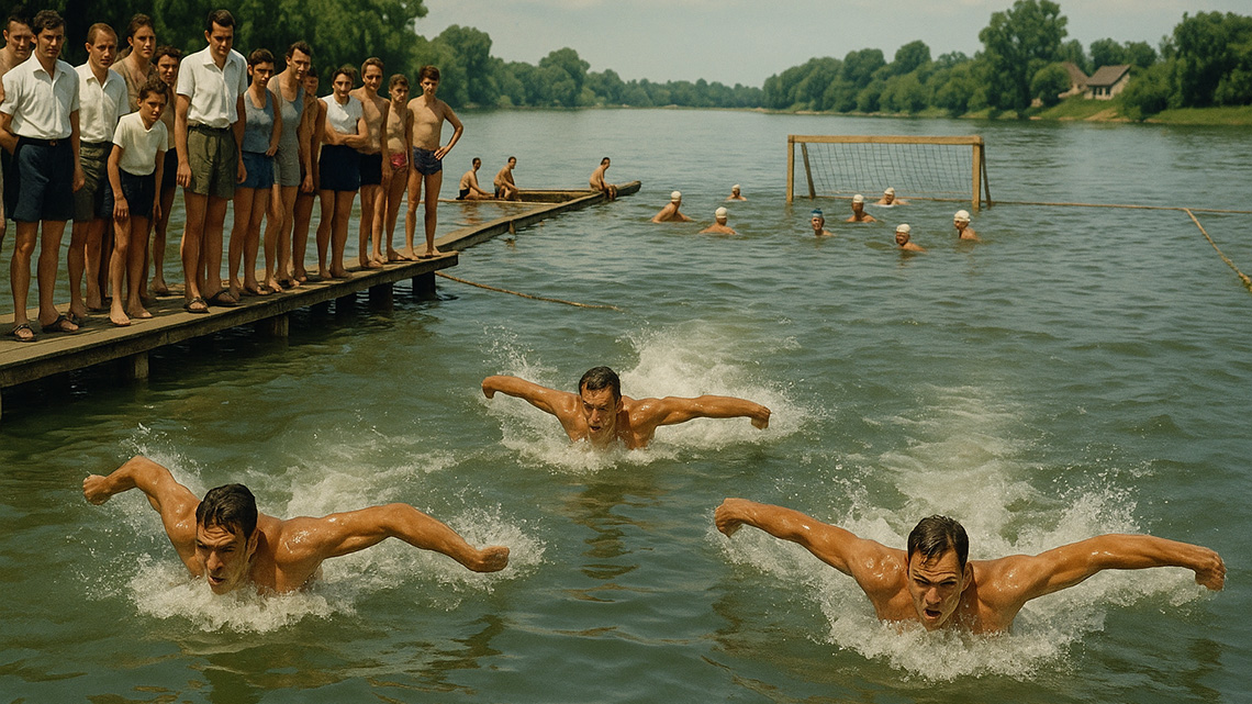 Plivačko takmičenje na Tisi u Novom Bečeju tokom 1950-ih godina