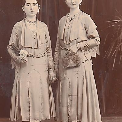 Sestre Ljubinka i Katica Kvaščev u Vukovom ateljeu, početkom 30-ih godina.