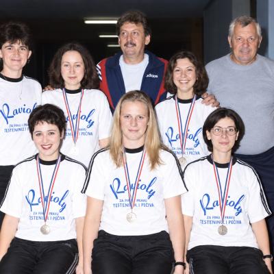Šampionke SRJ (2001) – Đenđi Kirti (trener), Ivana Eremić, Šandor Ereš (predsednik), Adriana Mesaroš, Bogomir Momirov (trener), dole: Ildiko Kormanjoš, Andrea Vaš, Tijana Svilengaćin